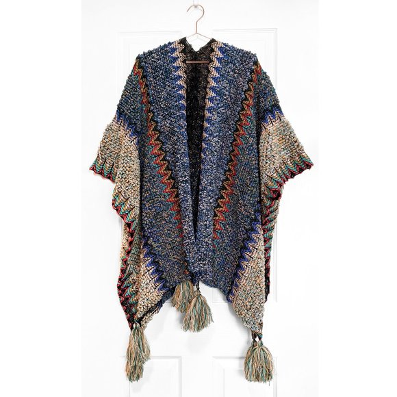 Colorful Cobalt Crochet Patterned Ruana - Picture 4 of 6